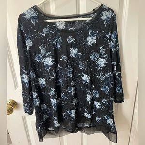 Simply Vera Wang Blue Floral Blouse